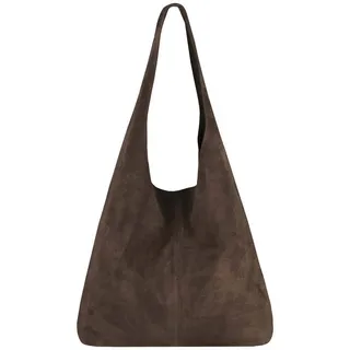OBC Made IN Italy Damen Leder Tasche Handtasche Wildleder Shopper Schultertasche Hobo-Bag Henkeltasche Beuteltasche Velourleder (Dunkelbraun (Wildleder)) - ca.: 44x33x18 cm (BxHxT)