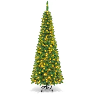 GOPLUS 135/200/225cm Weihnachtsbaum künstlich mit Beleuchtung, LED Tannenbaum künstlich, Weihnachtsbaum schmal mit PVC-Blättern, Christbaum Grün (mit warmweißer Beleuchtung, 200cm)