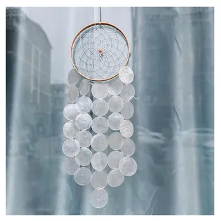 Rockreyoa Traumfänger Windspiel Weiß Capiz Muschel Windspiele Hängend Ornamente mit Rundring Natürlich Perlmutt Schale Windglocke Girlande Fensterschmuck für Garten Home Dekoration