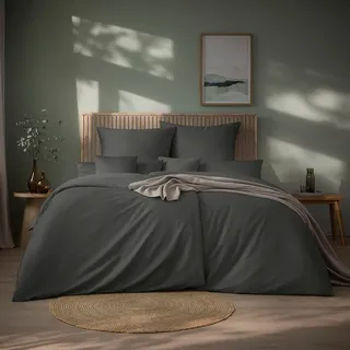 Estella Valetta Unifarben Baumwolle Grau 155 x 220 cm + 80 x 80 cm