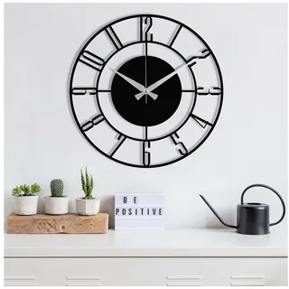 Wallity Wanduhr ENZ1411, Schwarz, Wanduhren, 48 x 48 cm, 100% Metall (1,2 mm Metallstärke, Batteriebetrieben (Quartz) schwarz