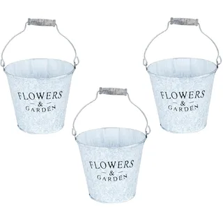 levandeo 3er Set Pflanztopf Metall H13cm Weiß Gewischt Kräutertopf Flowers & Garden Mini Eimer Verzinkt Gartendeko Blumentopf
