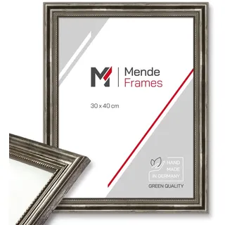 Mende Frames Bilderrahmen Antik 30x40cm I Farbe: Silber I Holzbilderrahmen I Fotorahmen I Silberner Barock Bilderrahmen I Made in Germany I V450