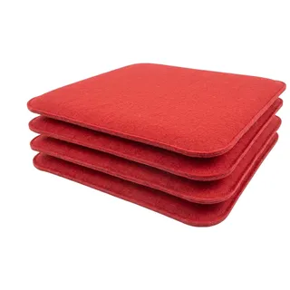 KAMACA Sitzkissen 4er Set 35x35 cm Eckig Rot mit Schaumkern – Filz Stuhlkissen Gepolstert aus 100% Polyester – Sitzpolster für Stuhl, Esszimmer, Küche, Balkon & Gartenstuhl