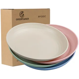 Greentainer Teller Set 4er 22,3cm Essteller aus PP, Modern & Gesund Speiseteller,Pizzateller,Kuchenteller,Unzerbrechlich Plate für Salat, Dessert, Frühstück|Mikrowellen & Spülmaschinenfest,BPA Frei