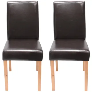 2er-Set Esszimmerstuhl Littau, Stuhl Lehnstuhl, Leder braun helle Beine