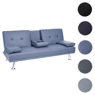3er-Sofa HWC-F60, Couch Schlafsofa G√§stebett, Tassenhalter verstellbar 97x166cm ~ Kunstleder, dunkelblau