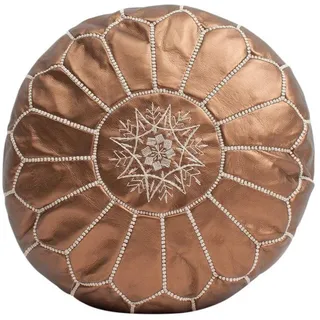ALMADIH Pouf Leder Pouf Marokkanischer Echtleder Handarbeit Sitzsack goldfarben