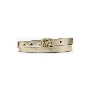 MK Gürtel aus Leder in Metallic-Optik mit Pavé-Logo - Goldton - Michael Kors - L