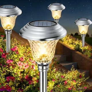 BEAU JARDIN 4er Set Solarlampen Gartenbeleuchtung [Energieklasse A+] – Solarleuchten für Außen mit 3 Farbmodi, Wasserdicht & Winterfest, Edelstahl – Dekolichter für Rasen, Terrasse, Wege
