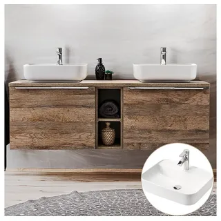 Lomadox Doppelwaschtisch-Unterschrank 140,4 x 62,5 x 46 cm Braun