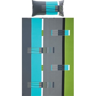 Erwin Müller Bettwäsche, Bettgarnitur, Kissenbezug Mako-Jersey grün-blau-grau Größe 135x200 cm (40x80 cm) - bügelfrei, einlaufsicher, mit praktischem Reißverschluss (weitere Größen)
