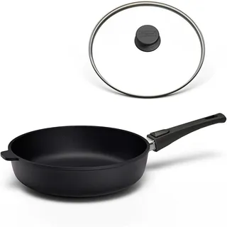 Hoffmann STONIQ Hochrandpfanne 24 cm Induktion, Antihaft, PFAS-frei, mit Deckel, Aluguss, abnehmbarer Griff, alle Herdarten, backofenfest, wiederbeschichtbar, spülmaschinenfest - Pfanne, Bratpfanne