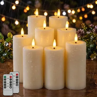 Dehobo LED Kerzen Outdoor mit timer IP65(H13,5/15/18/20cmx D5,5cm, 8 Stück) | LED Kerzen Flackernde Flamme, LED Kerze mit Fernbedienung, für Terrassen, Hochzeiten, Wohnzimmer, Halloween, Ohne Batterien