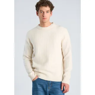 Strickpullover LINDBERGH "Strickpullover Comfort Fit", Herren, Gr. M, weiß (sanftes weiß), Obermaterial: 70% Polyester, 22% Polyacryl, 6% Wolle, 2% Elasthan, Rundhals, Pullover Strickpullover