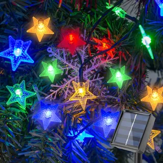 Solar Lichterkette Außen, 100 LED 12M Stern Christbaumbeleuchtung Außen IP65 Wasserdicht Lichterketten 8 Modi Weihnachtsbeleuchtung für Garten Terrasse Bäume Party Hochzeit Weihnachten (Mehrfarbig)