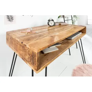 Massiver Schreibtisch SCORPION natur 100cm Mangoholz Hairpin Legs Konsolentisch