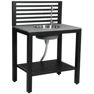 Outdoor Küche Bellac von Brafab aus Aluminium und Stein, modern mit Edelstahl-Waschbecken, schwarz