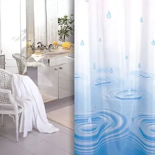 KS Handel 24 Textil Duschvorhang 240x200 cm/Blau Weiß Tropfen