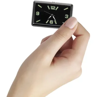 GLSTOY Selbstklebende Analoge Autouhr Schwarz aus Legierung und Glas | Kleine Quadratische Form, Einfache Bedienung, Inklusive Knopfzelle