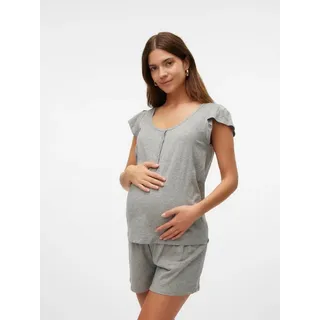 Mamalicious Umstandspyjama MLMIRA LGM LIA CAP JRS PYJAMAS 2F NOOS (Set, 2 tlg) aus Baumwollmischung, bequeme Passform, mit elastischem Bund, Kurzarm grau XL (42)