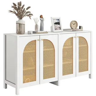Yorbay Sideboard Minimalistischen Beistellschrank mit 4-Rattantür, Metallgriff für Esszimmer, Wohnzimmer und Küche weiß