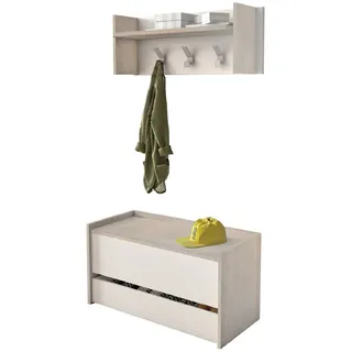 Dmora Eingangsmöbel Brionia, moderne Eingangshalle mit Kleiderbügel, Möbel mit Schuhregal, Multifunktionsschrank, cm 50x32h182, Eiche und Weiß