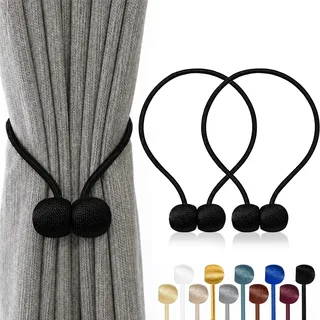 TopHomer Magnetische Vorhang Raffhalter, 2 Stück, Schwarz | Gardinenhalter, 10 Farben, Für Wohn-/Schlafzimmer, Bad & Esszimmer, Passt zu Vorhängen/Gardinen/Duschvorhänge
