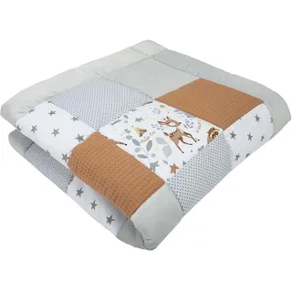 Medi Partners Krabbeldecke für Baby Spielmatte 100% Baumwolle Krabbelmatte - 100x100cm Krabbeldeck Dick Weich Decke Laufgittereinlage Babydecke Minky Waffel Spielbogen (Reh)