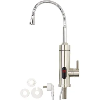 Rosenstein & Söhne 2in1-Edelstahl-Armatur Durchlauferhitzer Weiß