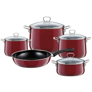 RIESS Nouvelle Rosso Topf-Set 5-tlg. Kochtopf + Fleischtopf + Kasserolle + Glasdeckel + Emaille Pfanne