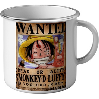 Tasse aus emailliertem Metall, Motiv Monkey D Luffy Wanted, für 300 Millionen De Berry One Piece Japanische Anime