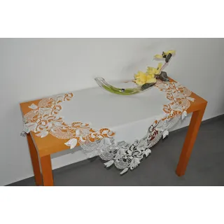 Mitteldecke STICKEREIEN PLAUEN "Tischdecke Tulpenzauber" Gr. 1, weiß (sekt), B:93cm L:93cm, Polyester, Tischdecken, Mitteldecke, Plauener Spitze, Made in Germany