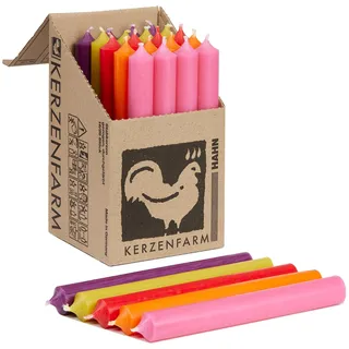 Kerzenfarm Hahn Stabkerzen Bunt Kerzenset 25 Stück, 180mm x 22mm, Durchgefärbte Spitzkerzen (Blumen-Farbmix)