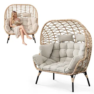 di volio Gartensessel ARCE Loungesessel Outdoor Polyrattan für 2 Personen | Elegante Rattan Sitzbank Mit Weichen Kissen, Stabile Terrassenmöbel Für Entspannung Auf Balkon Veranda Gartenlounge