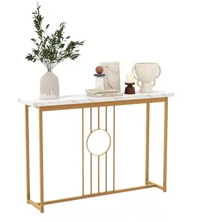 COSTWAY Konsolentisch, Mamor, schmal, Metallgestell, gold, 120x30x80,5cm goldfarben
