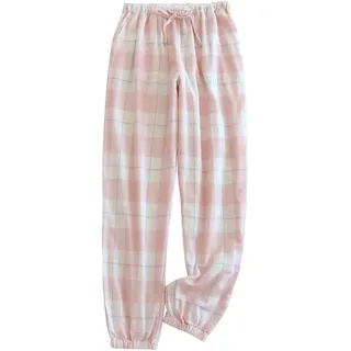 Kielsjajd Schlafanzughose Damen Lang Karierte Pyjamahose Winter Weich Nachtwäsche Hose Schlafhose Freizeithose Strandhose mit Taschen und Kordelzug, Damen Yogahose Stretch Bequeme Pyjamahose