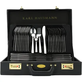 KARL HAUSMANN Besteck Set 12 Personen Edelstahl 72 Teilig im Schwarz Koffer | Besteckset für 12 Personen mit 72 Teilen aus Edelstahl 18/0, komplettem Tafel- und Servierbesteck, schwarzer Koffer