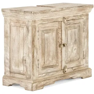 Woodkings Waschbeckenunterschrank Patina | rustikaler Badschrank aus Mangoholz | Mediterranes Flair für Badezimmer I Badschrank im Landhausstil