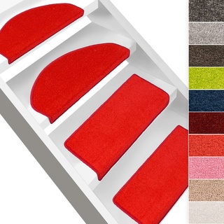 casa pura Stufenmatte Dynasty Velours | Halbrund oder eckig | In 7 Farben (Stufenmatte rechteckig 15 Stück, Rot)
