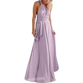 Damen Elegant Brautjungfernkleid Multiway V-Ausschnitt Rückenfrei Partykleid Ärmellos Schulterfrei Bodenlang Cocktailkleid Sommerkleid Formal Festlich Abendkleid Abschlussball Ballkleid Violett S - S