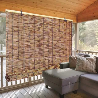 HRXQ Anpassbar Natur Bambus Rollo 50x60 90x180 100x160 100x200 120x200 180x300cm Sonnenschutz Und Sichtschutz Schilfrohrvorhang Jalousien Bambusrollo Mit Lifter Für Tür/Fenster/Balkon