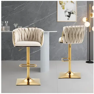 IDEASY Barhocker mit Rückenlehne & Fußstütze - Kücheninsel, Esszimmer, Bar (2 St. für optimalen Komfort in Loungebereichen), Vintage-Design mit verstellbarer Fußstütze, gepolsterter Rückenlehne beige