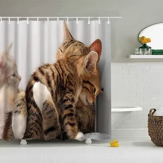 INAAYO 3D Duschvorhang 120x180 Katze Duschvorhänge Antischimmel Wasserdicht Badevorhang Katze Duschrollo für Badewanne Dusche Shower Curtains, 8 Duschvorhang Ringe
