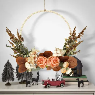 Türkranz Kranz Deko, Künstliche Blumen Pfingstrose Kranz Willkommen Türkranz Herbst Wandkranz Metall Deko Ringe Frühlingsdeko für Ostern Hochzeit Wohnzimmer Hochzeit (F)
