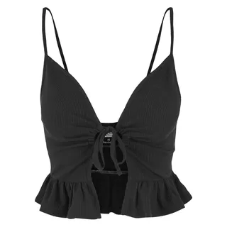 URBAN CLASSICS Waffle Pique Ruffle Top Schwarz L