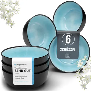Steingut Müslischalen 6 Personen Ibiza TESTSIEGER, Traumhaftes Mediterranes Steingut Müsli Schüssel Set, Kleine Schüssel, Müslischale - Pure Living in Türkis