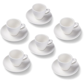 Terra Home 6er Espresso-Tassen Set - Weiß, 90 ml, Matt, Porzellan, Dickwandig, Spülmaschinenfest, italienisches Design - Kaffee-Tassen Set mit Untertassen