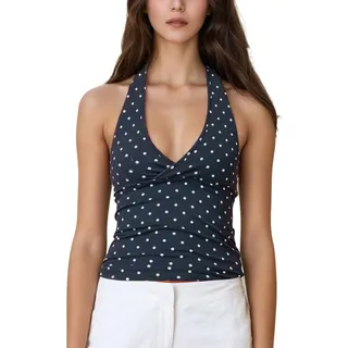 Auriselle Damen Y2K Weste Top Sexy Gepunktet Neckholder Camisole Verstellbarer Spaghetti Strap Tank Top Rückenfreies Oberteil Tiefer V-Ausschnitt Slim Fit Ärmellos Cami Sommer T-Shirt, Schwarz, S-L - S