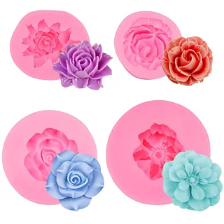 Jinsion 4 Stücke Silikonformen Blumen, 3D Silikonformen Kerzen Gießformen